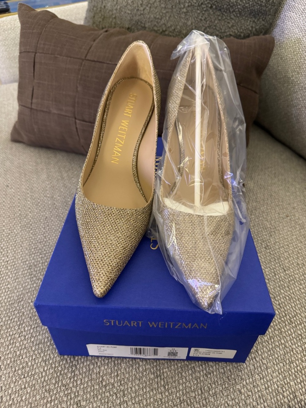Brand New Stuart Weitzman Metallic Gold Pointed Toe Pumps